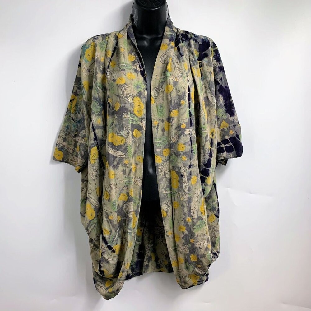 Citron Santa Monica Women's Tropical‎ Pineapple Silk Open Front Cardigan Size S